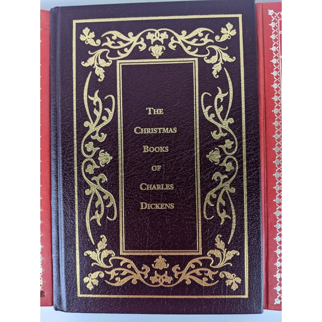Red Set of 4 Red & Burgundy Gold Gilt Decorative Books, Dickens & Ellery Queen For Sale - Image 8 of 16