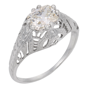 1930s Art Deco Gia 0.91 Carat East West Old Mine Cut Diamond 18k Gold Engagement Ring, Size 5.25