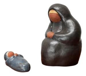 Mid-Century Danish Studio Pottery Virgin Mary and Baby Jesus Sculptures by Ole Bjørn Krüger, 1960s, Set of 2