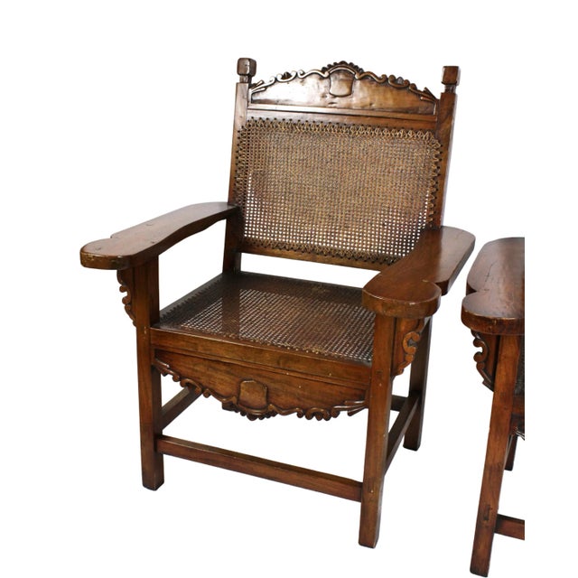 Wood Pair of Antique Handmade Caned Carved Anglo Indian Armchairs For Sale - Image 7 of 18