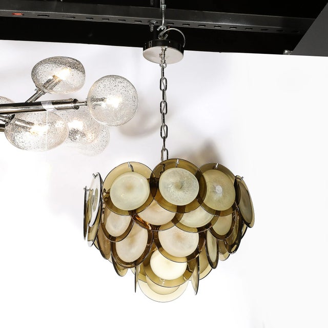 Modernist Four Tier Smoked Topaz Disc Murano Glass Chandelier W/ Chrome Fittings For Sale - Image 4 of 12