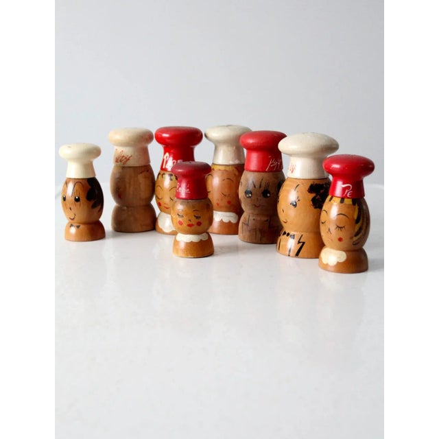 Mid 20th Century Mid-Century Wooden Salt & Pepper Shakers - 8 Piece For Sale - Image 5 of 13