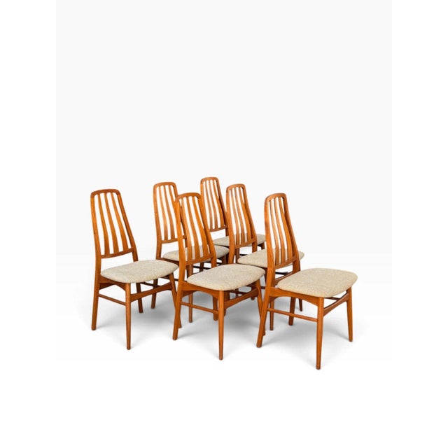 Koefoeds Hornslet Set of Six Niels Koefoed Eva Dining Chairs for Koefoeds Hornslet | Danish Modern Teak | Kvadrat Hallingdal Wool Seats For Sale - Image 4 of 15
