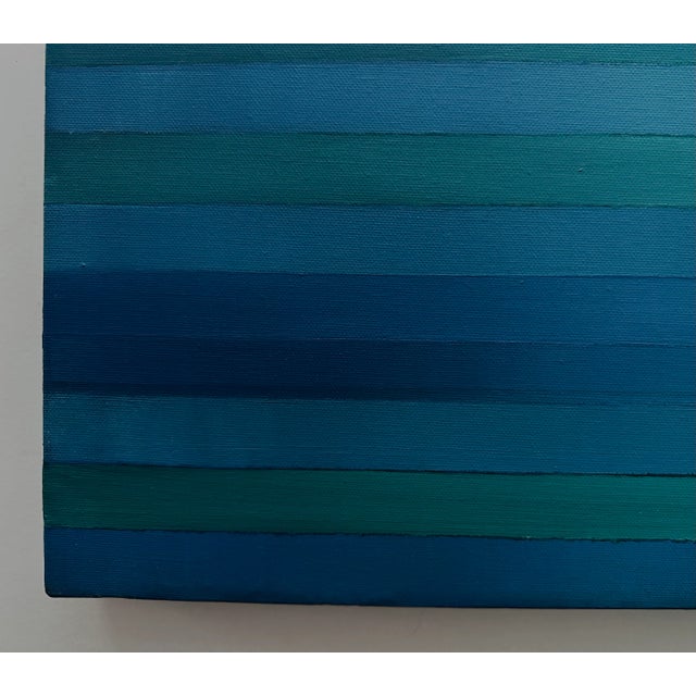 Blue "Blue and Green Stripes" Abstract Acrylic Painting by Piotr Lazowski For Sale - Image 8 of 8
