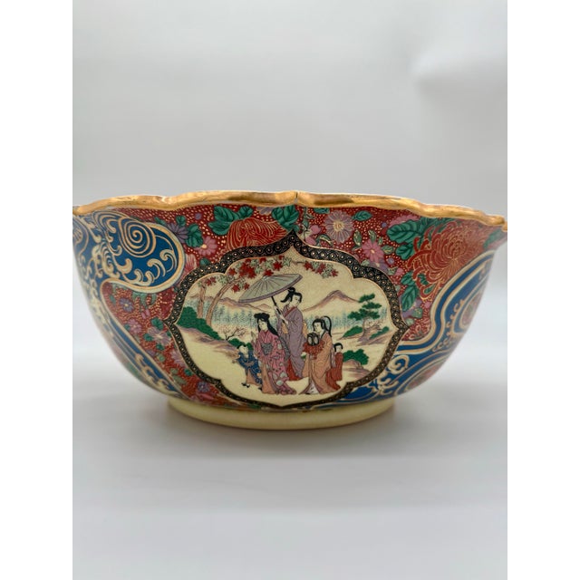 Large Meiji Satsuma-Style Centerpiece Bowl With Shishi Lion-Dog & Figural Panels, C. 1890 For Sale - Image 9 of 11