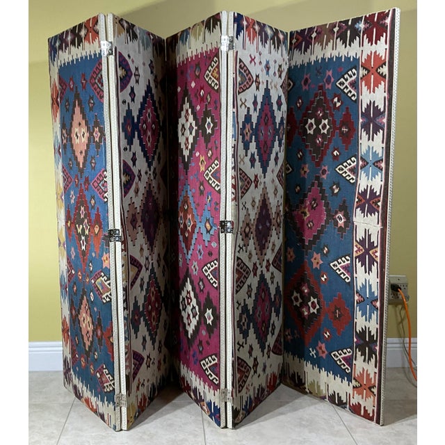 One-of-a-Kind Custom Antique Flat-Weave Oriental Kilim Folding Screen For Sale - Image 4 of 18
