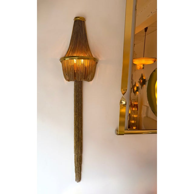 Mid-Century Modern Large Pair of Brass Bracelet Chain Sconces For Sale - Image 3 of 14