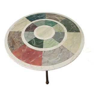 Vintage Pietra Dura Style Resin Top Bar Table With Iron Tripod Base For Sale