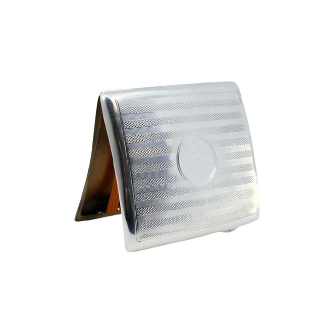 Guilloche Silver Cigarette Case with Curved Bands Top and Hinged Lid For Sale - Image 10 of 10