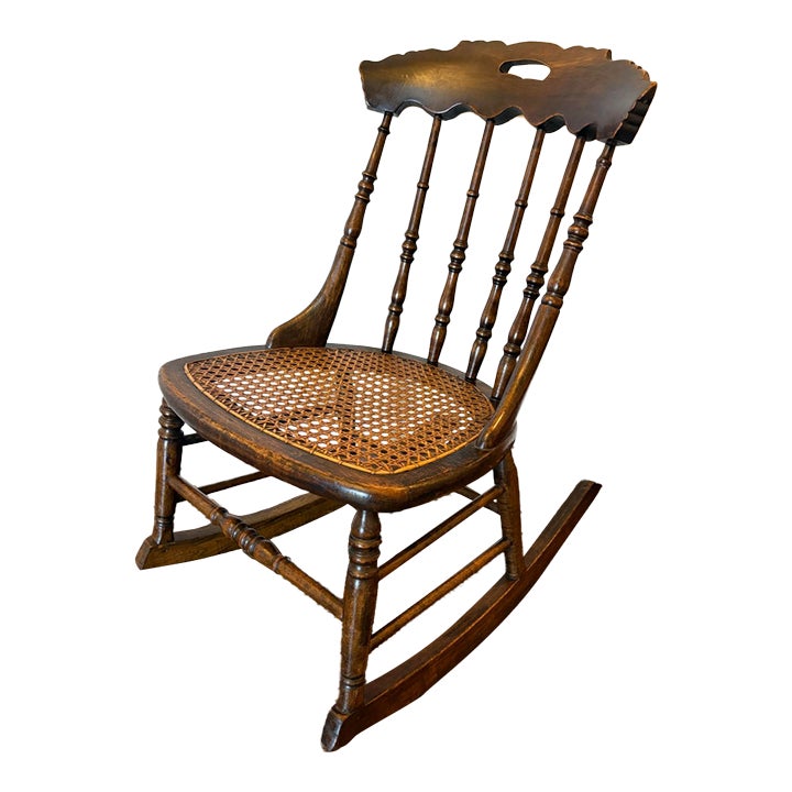 Antique Victorian Spindle Back Rocking Chair With Woven Cane Seat ...
