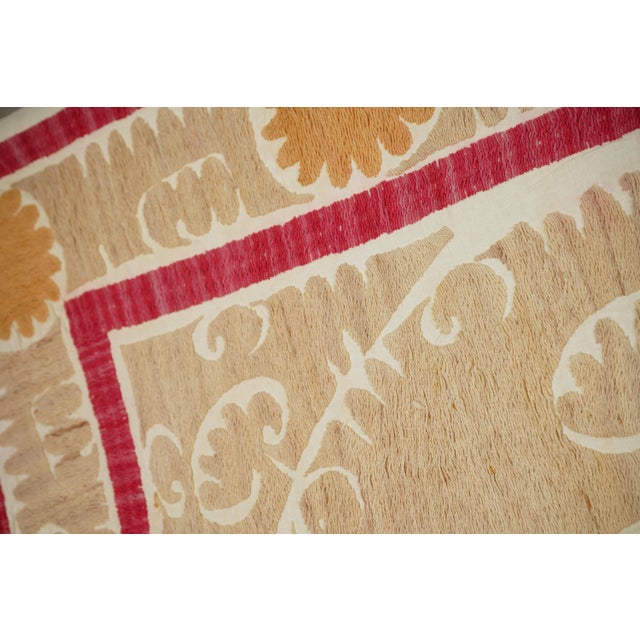 Suzani Tablecover – Red Terracotta Beige Wall Decor 4'1'' X 4'2'' For Sale - Image 4 of 10