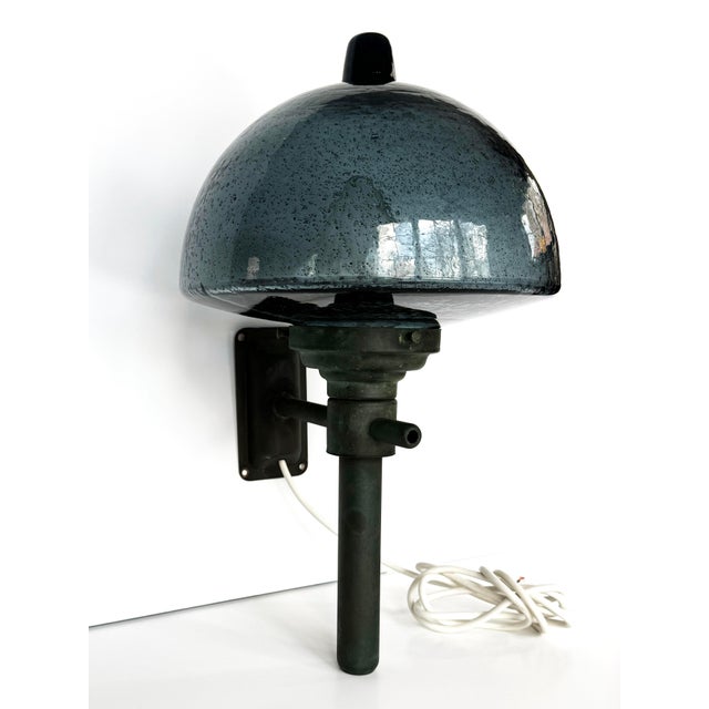 Vintage Danish Copper and Blue Glass Exterior Torch Light For Sale - Image 4 of 11