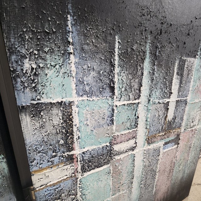 Vintage Post-Modern Textured Abstract Paintings by Lee Reynolds - Pair For Sale In Chicago - Image 6 of 9