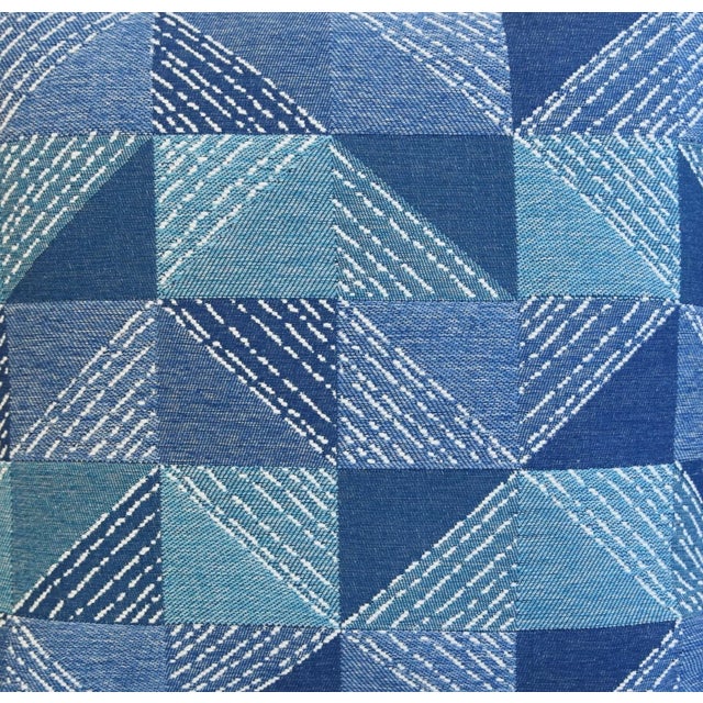 Contemporary Modern Geometric Blue& White Feather/Down Pillow 18" Square For Sale - Image 4 of 4