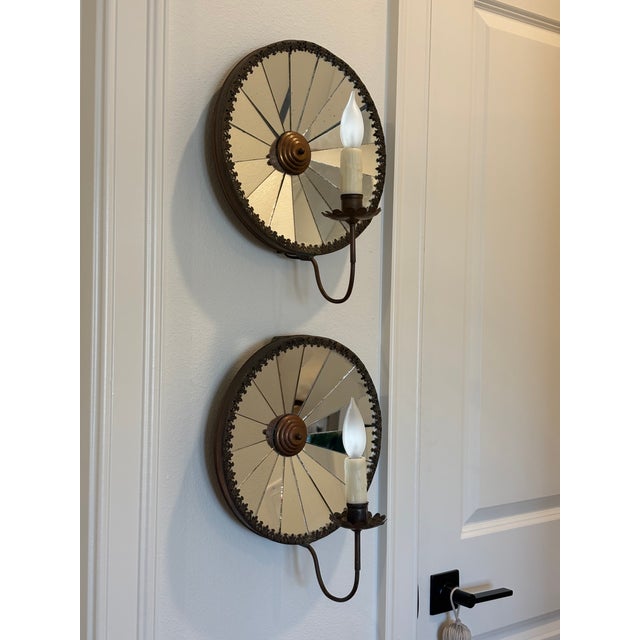 Antique Large Scale French Concave Mirrored Reflector Sconces - A Pair For Sale - Image 13 of 18