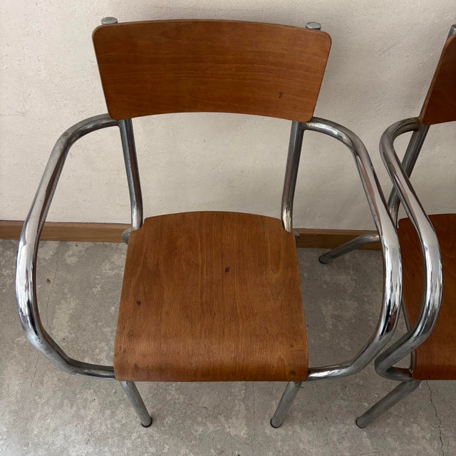 Vintage Chrome and Wood Armchairs, Set of 2, in Very Good conditions. Designed 1960 to 1969