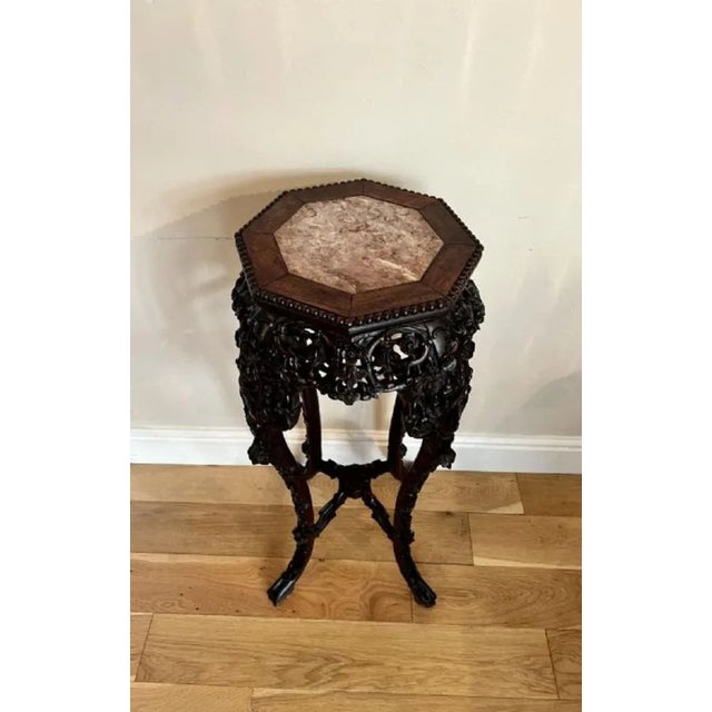 Chinese Side Table or Stool in Carved Hardwood, 1860s For Sale - Image 10 of 12