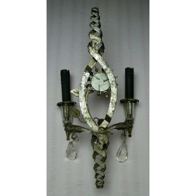 Maison Baguès C. 1950's Maison Bagues French Hollywood Regency Silvered Steel & Crystal "Sun & Ray" Sconce For Sale - Image 4 of 6
