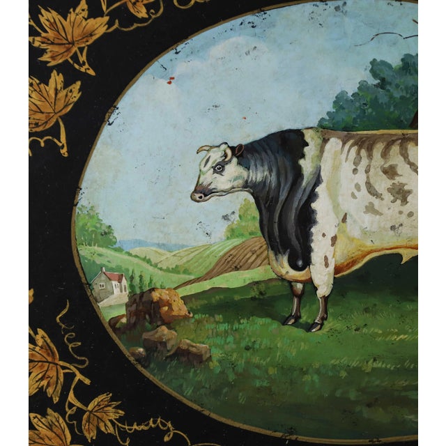 Black Vintage Farm Animal White Cow Tray For Sale - Image 8 of 9