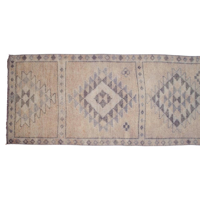 Beige Hand-Made Turkish Runner Rug . Soft Colors Low PileTribal Herki - 2′9″ × 13′3″ For Sale - Image 8 of 16