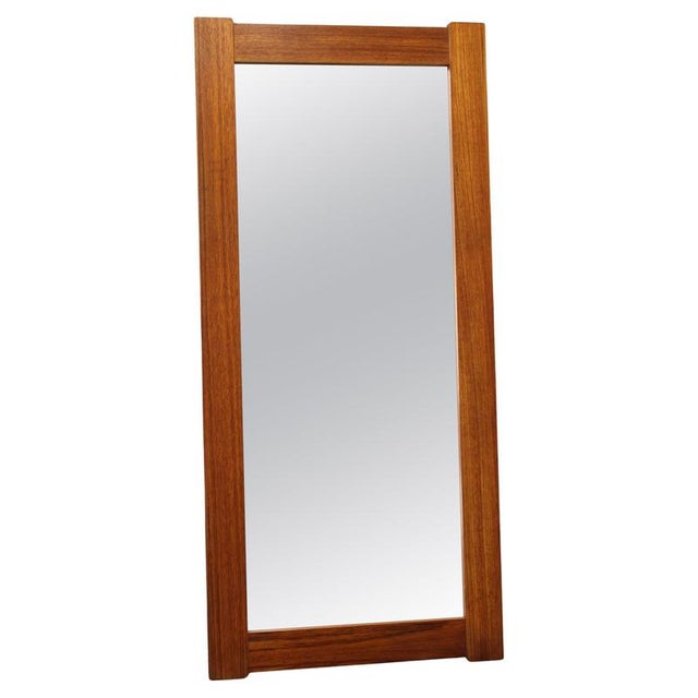 Gold Large Mid-Century Danish Rectangular Teak Veneer Wall Mirror, 1960s For Sale - Image 8 of 8