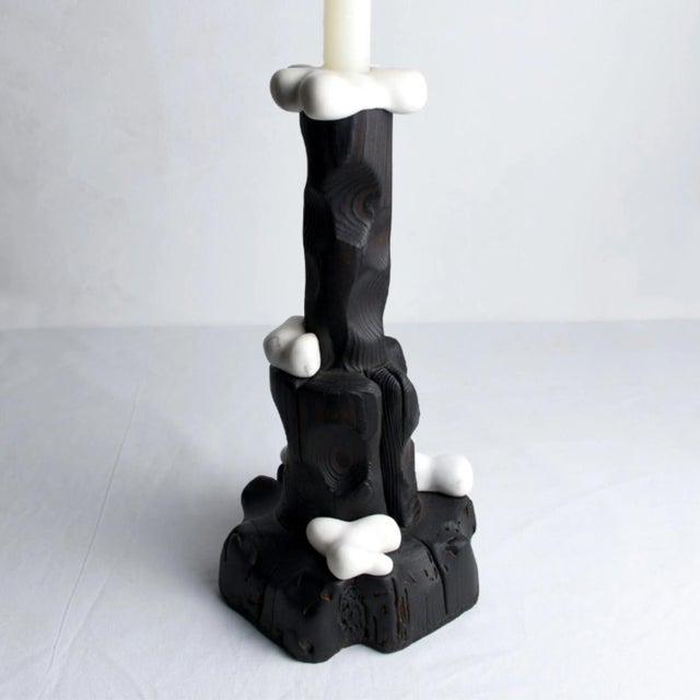 Black Reclaimed Wood and Marble Candle Holder - Cumulus Candle Holder | Melting Series by Gabor Gobi For Sale - Image 8 of 9