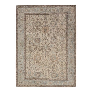 Sand Color Tabriz Style Rug With Soft Blue Border by Keivan Woven Arts 6'3 X8'11 For Sale