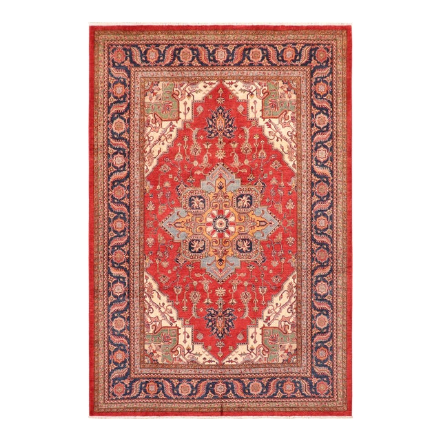 Southwestern Super Kazak Red/Blue Wool Rug - 8'2'' X 10'2'' For Sale