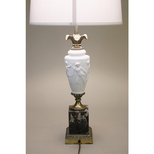 Brass 1960s Westwood Hollywood Regency Bisque Ceramic Marble Brass Table Lamp For Sale - Image 8 of 13