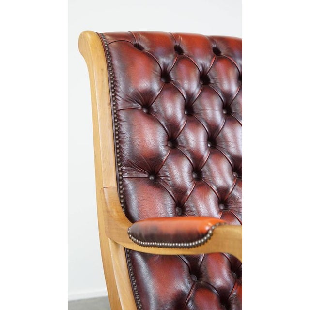 English Chesterfield Armchair in Cowhide Leather For Sale - Image 10 of 11