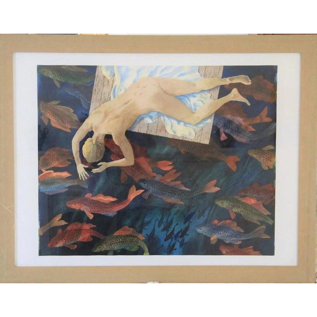 Noel McCready, Watching Fish, 1970s, Paper, Framed For Sale - Image 3 of 5