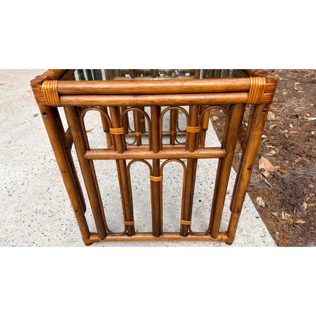 1950s Rattan Bamboo Side Tables Pair For Sale - Image 5 of 12