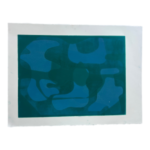 Original Blue and Green Abstract Monotype Artwork, Unframed