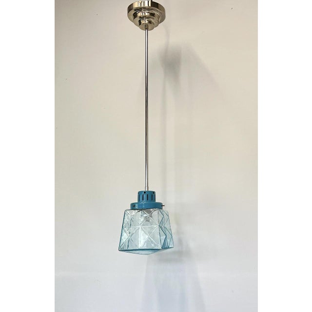 French Pendant Lamp in Geometric Blue Glass, 1950s For Sale - Image 11 of 14