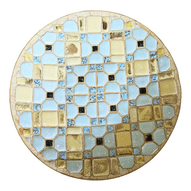 Mid Century Retro Ceramic Tile Bowl Geometric Design For Sale