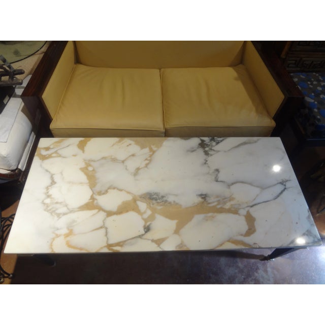 French Louis XVI Style Ebonized Coffee Table With Marble Top For Sale In Houston - Image 6 of 9