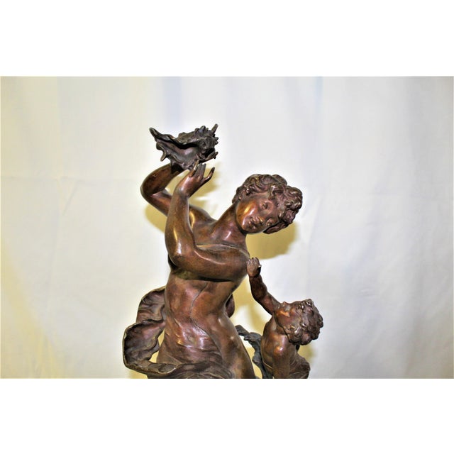 Bronze Original Female Nude on a Shell with Putti Art Nouveau 1890 s Signed For Sale - Image 8 of 17