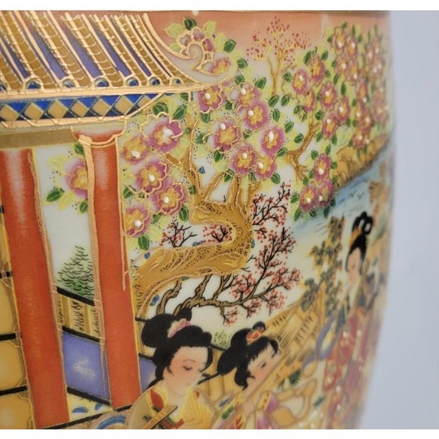18” Chinoiserie Satsuma-Style Garden Stool, Hand-Painted & Gilt Decorated, Late 20th C For Sale - Image 9 of 11