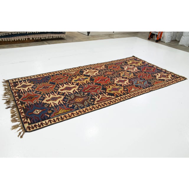 Turkish Blue Vintage Turkish Kilim Wool Rug With Allover Geometric Design For Sale - Image 3 of 9