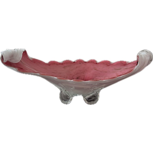 Exceptional vintage Italian Murano art glass centerpiece with a dramatic sculptural, shell or cornucopia-inspired form....