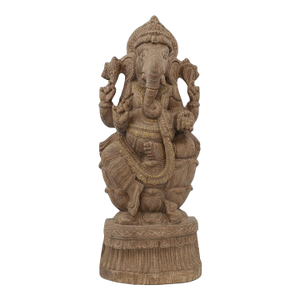 Solid Wood Hand Carved 35 In. Tall Ganesha Statue in Distressed White Finish