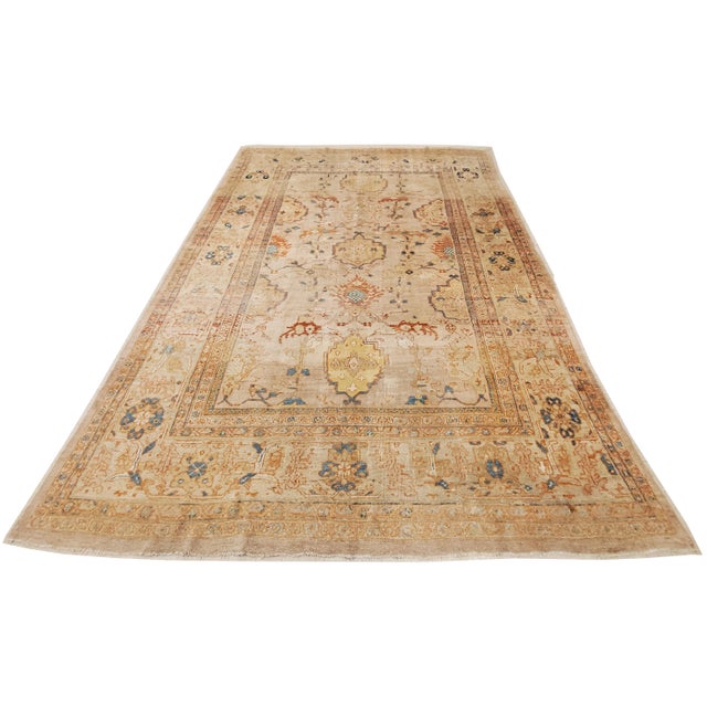 Antique Persian Sultanabad Carpet, Wool Ivory, Lt Blue Oriental Rug Hand Knotted For Sale In New York - Image 6 of 13