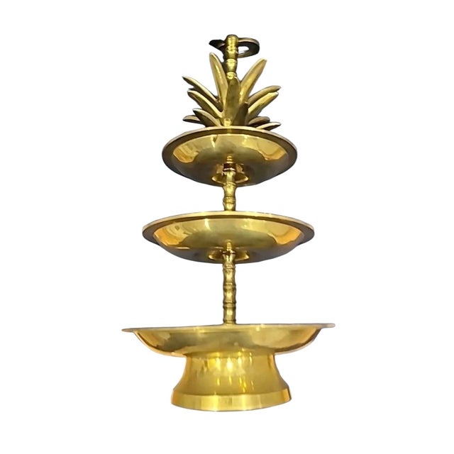 Mid 20th Century Hollywood Regency Brass Tiered Pineapple Serving Stand / Tray For Sale - Image 4 of 7