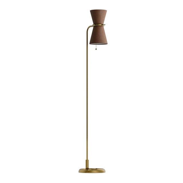 Brown Gable Floor Lamp, Antique Natural Brass with Russet Shade For Sale - Image 8 of 8