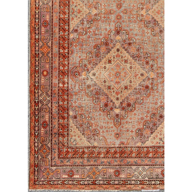 Tribal Antique Khotan Rug With Medallion Design in Muted Blue, Rust, and Soft Beige 6'6"x13'0" For Sale - Image 3 of 7
