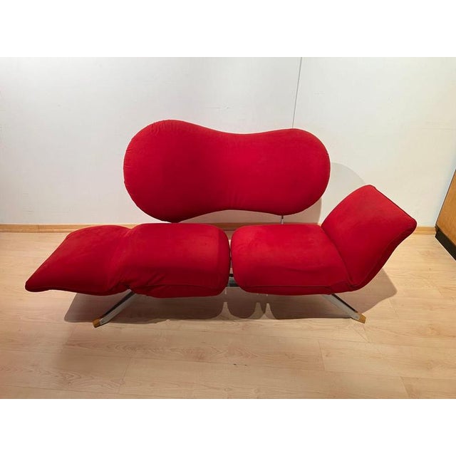 Postmodern Convertible Sofa in Red Fabric attributed to Bonaldo, Italy, 1980s For Sale - Image 4 of 18