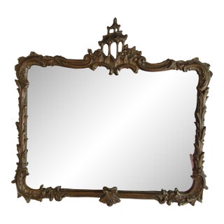 Antique Chinese Chippendale Carved Gold Leaf Pagoda Mirror For Sale