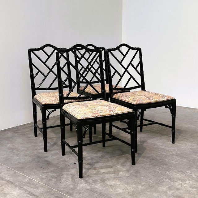 Faux Bamboo Dining Chairs in Black Lacquer, Set of 4 For Sale - Image 4 of 12