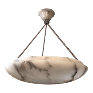 -1930's Large Original Creamy White + Grey Alabaster Coupe W/ Rope Cord and Alabaster Canopy For Sale