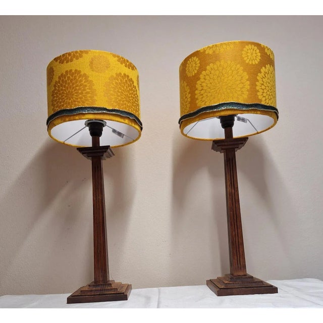 Brown Vintage Table Lamps with Oak Base and Handmade Fabric Shade from Lamplove, 1980s, Set of 2 For Sale - Image 8 of 11